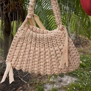 Elegant Tan Woven Handbag